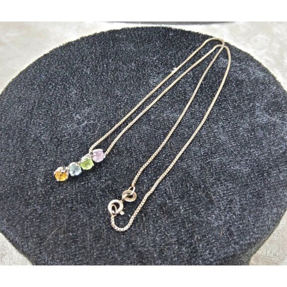 vintage ati sterling silver rainbow gemstones bar pendant necklace - Picture 4 of 6